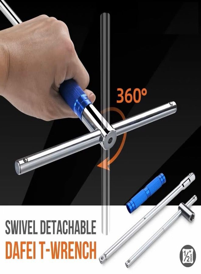 Inditrust مفتاح ربط من نوع T قابل للدوران 360 درجة من إنديترست، مقاس 1/2 بوصة (12.5 مم)، مزود بذراع ربط قابل للفصل على شكل حرف T لأدوات ربط سداسية/زاوية اثني عشرية - Image 3